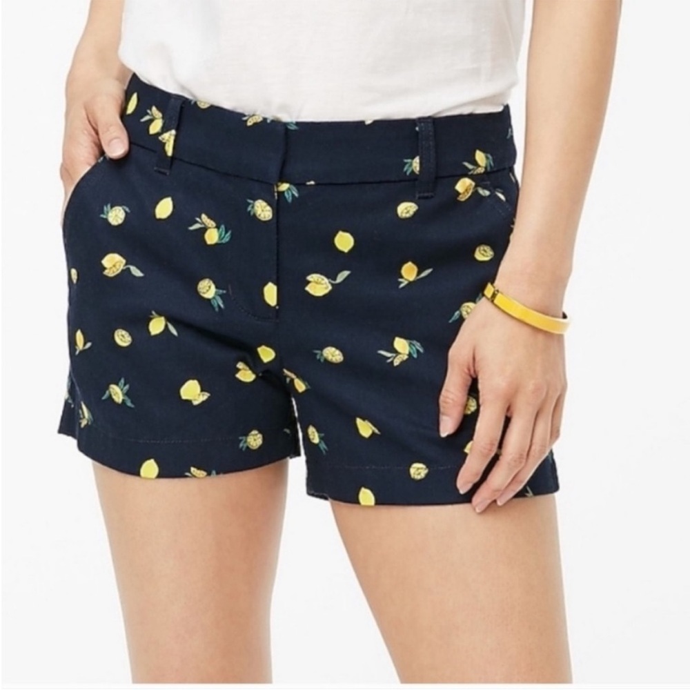 J.Crew Lemon Print Chino Shorts 5” Navy Yellow NWT Size 4 Cotton